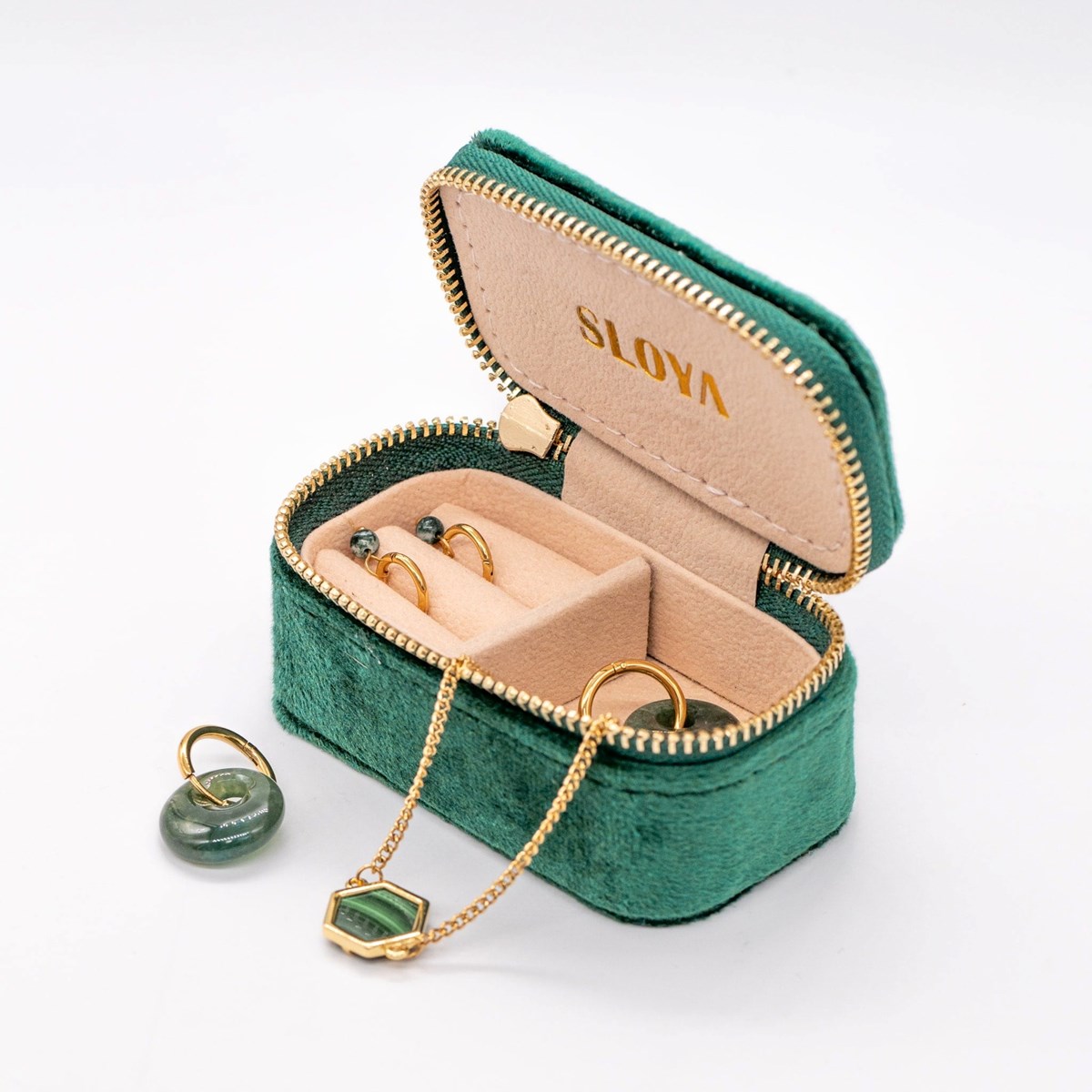 Mini boîte à bijoux velours vert emeraude