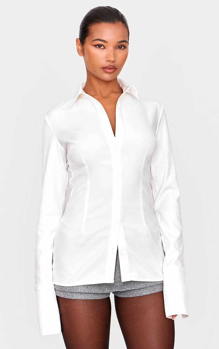 Blanc Chemise Cintrée Tissée À Fines Rayures