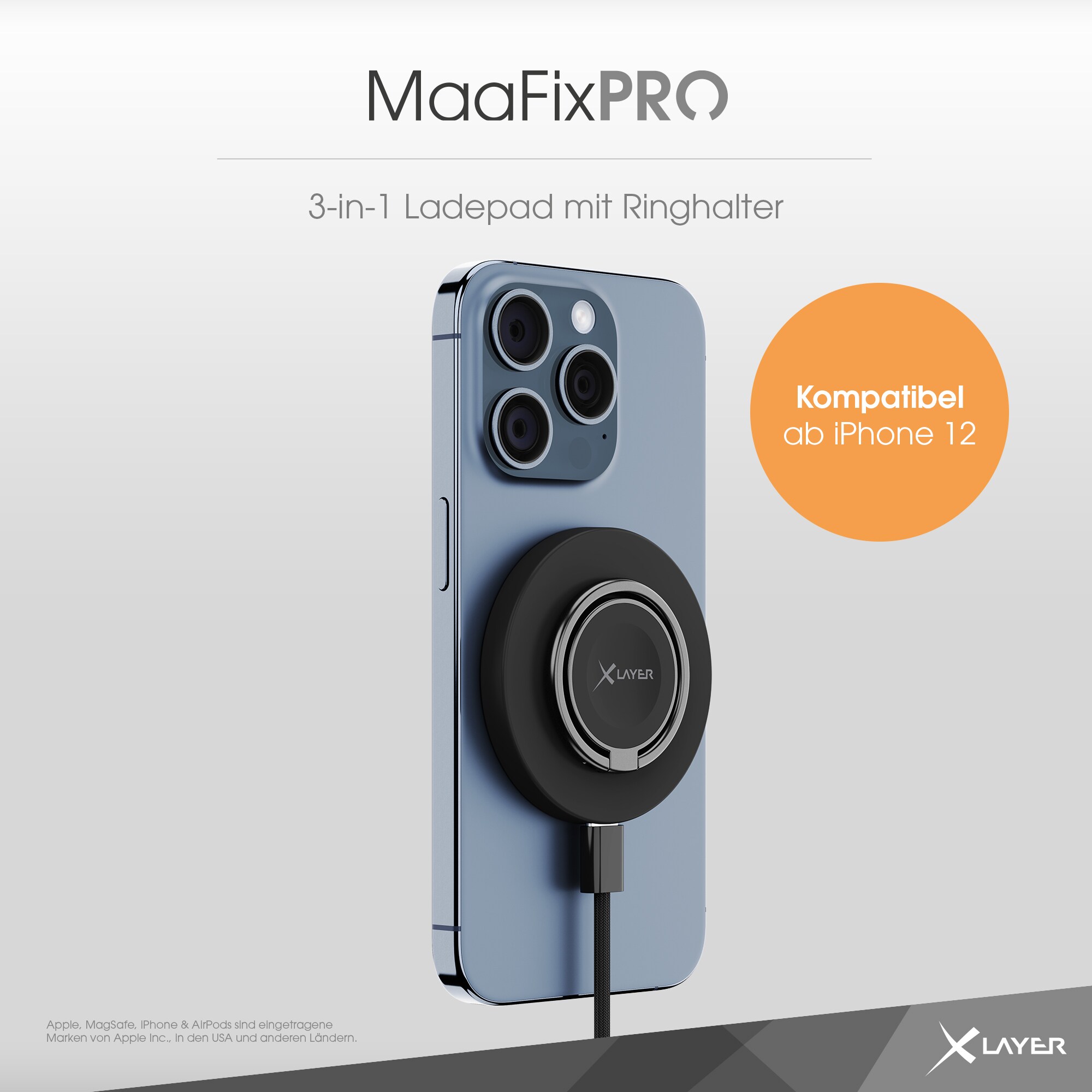 Xlayer Charger MagFix Pro 3 in 1 Ladestation Apple Wireless Charger I Magsafe Ladepad mit Ring