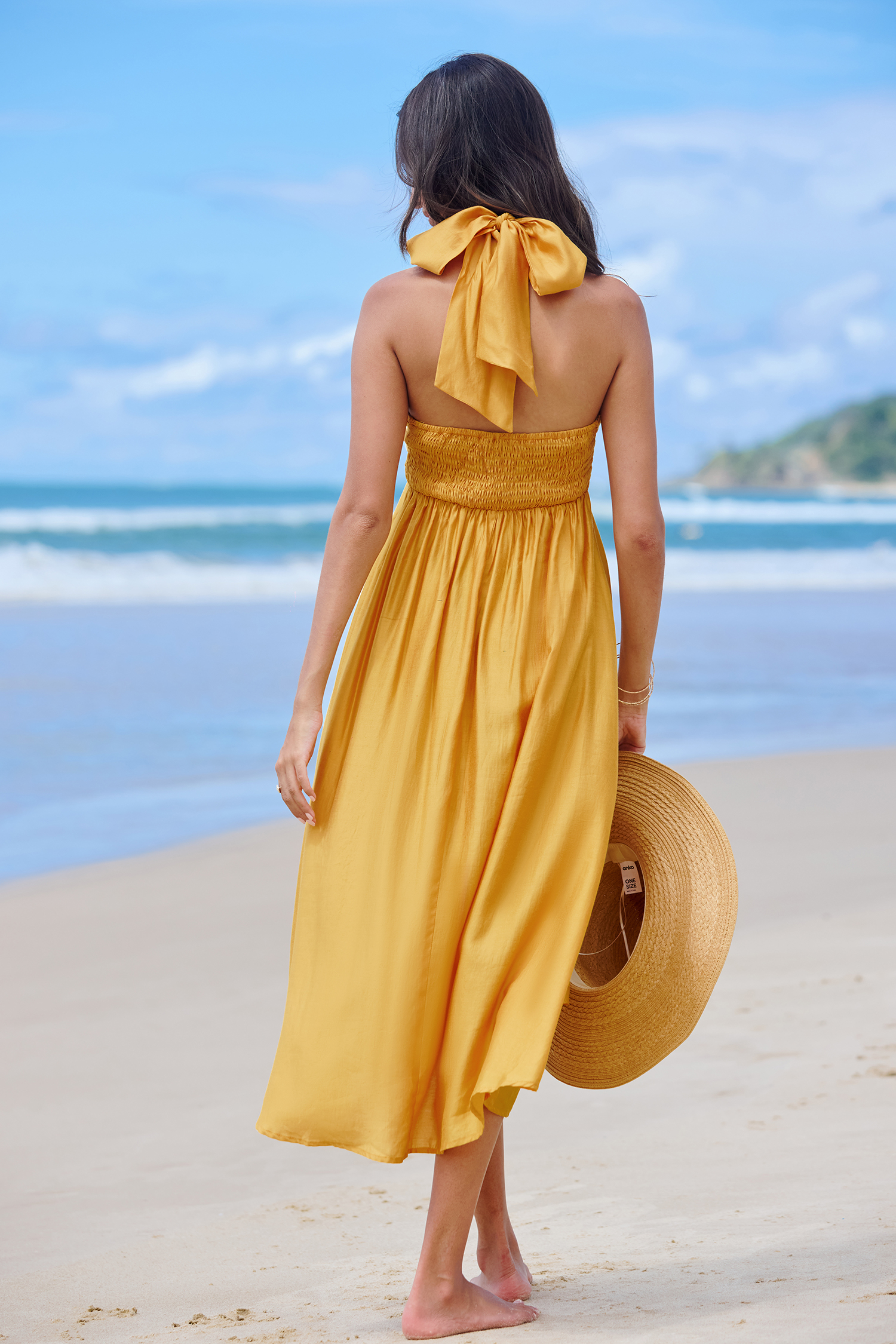 Robe midi à col licou jaune