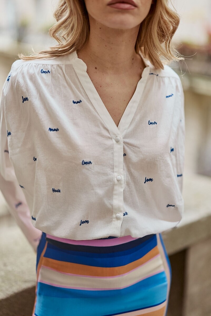 LA PETITE ETOILE<br>Blusa de algodão bordada com decote em V e mangas compridas BOLIA