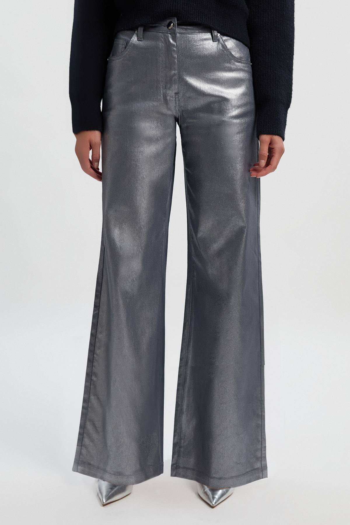 KarenMillen Jean Denim Large à Revêtement Métallisé