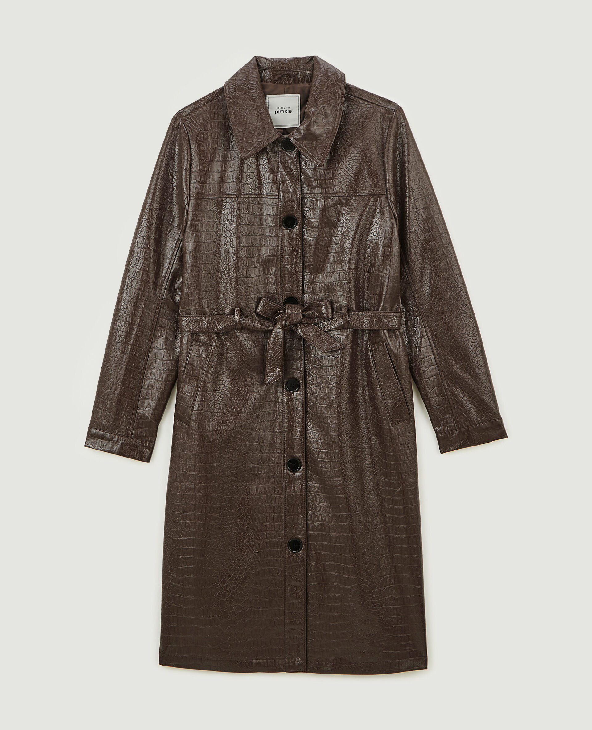 Manteau ceinturé effet croco - Marron