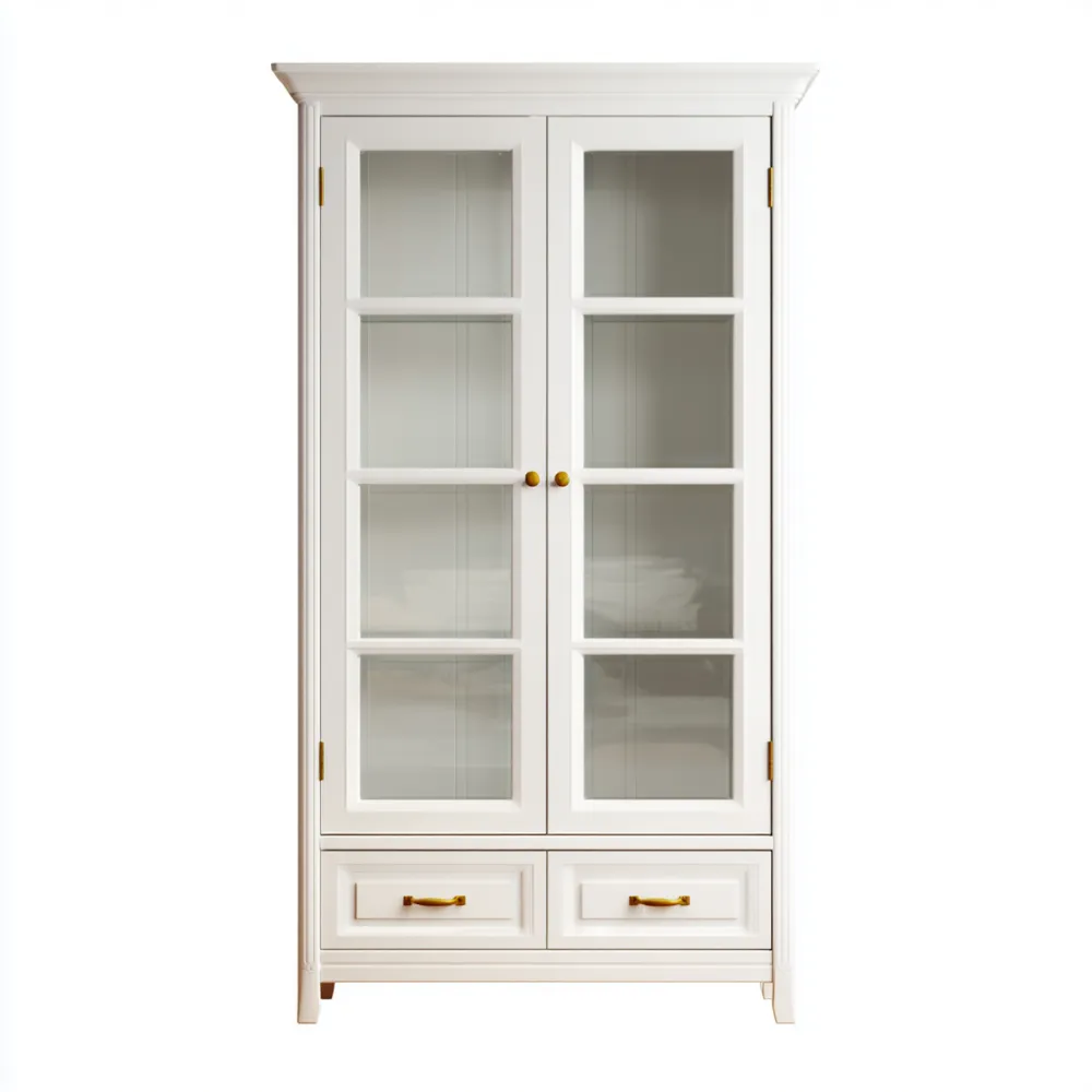 Vitrinenschrank Holz Glas 190x85x40 cm - Weiß - Klassisches Design