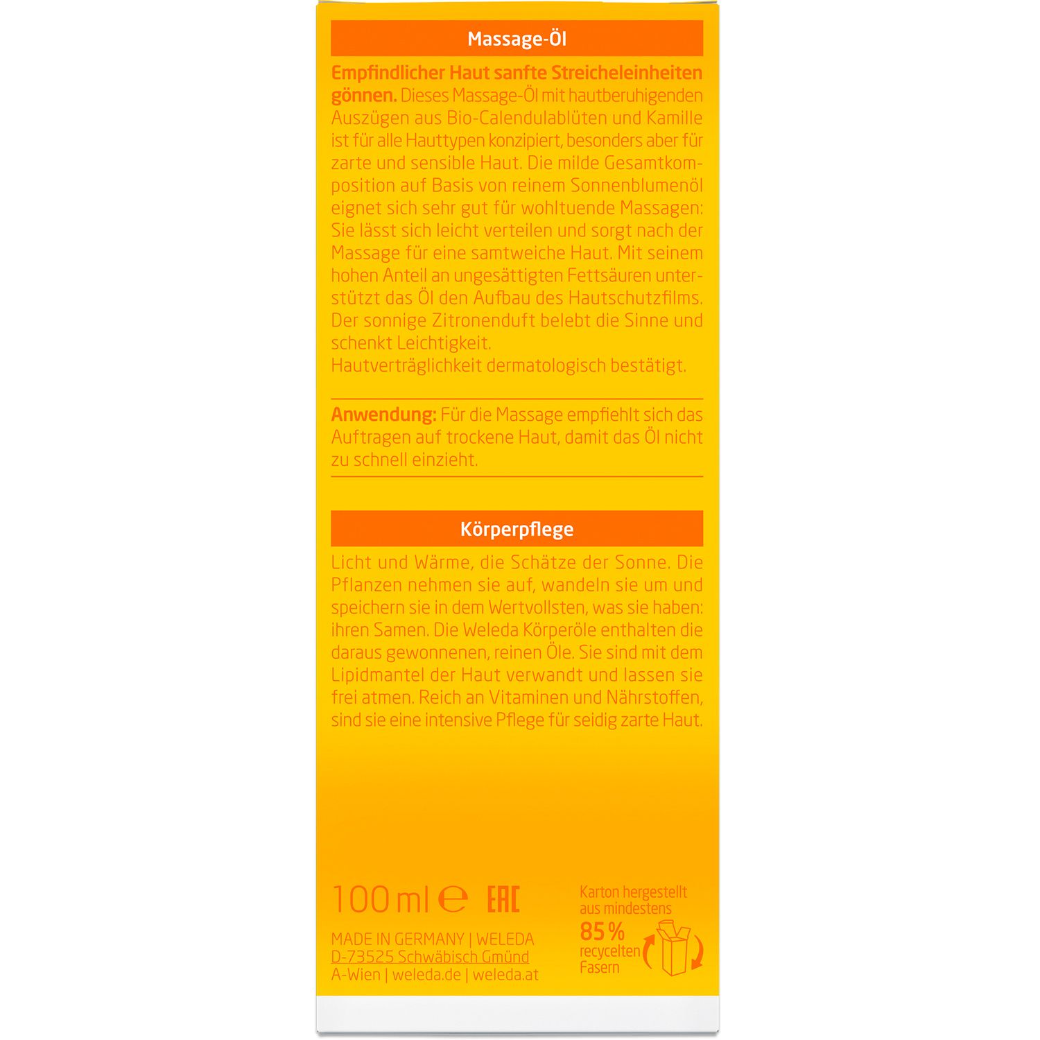 Weleda Massageöl Calendula - pflegt und nährt empfindliche Haut, hält sie glatt und geschmeidig