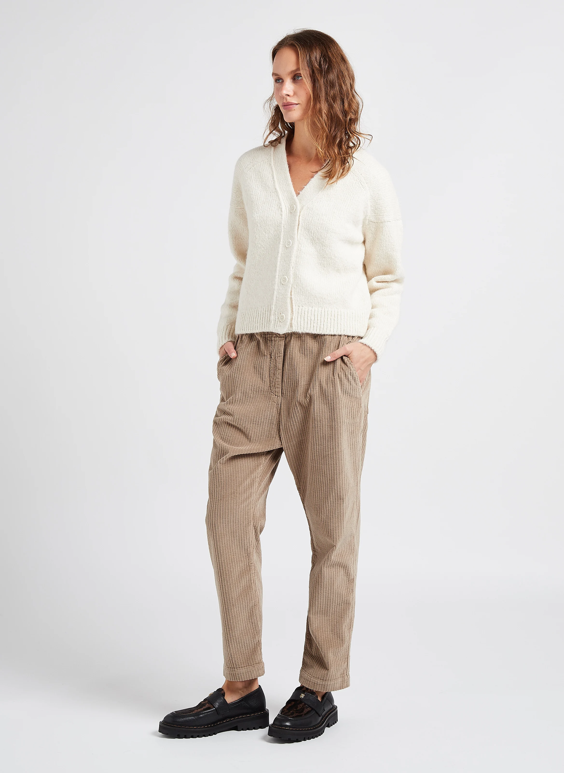 COLIMA - Cardigan col v en laine mélangée | Beige