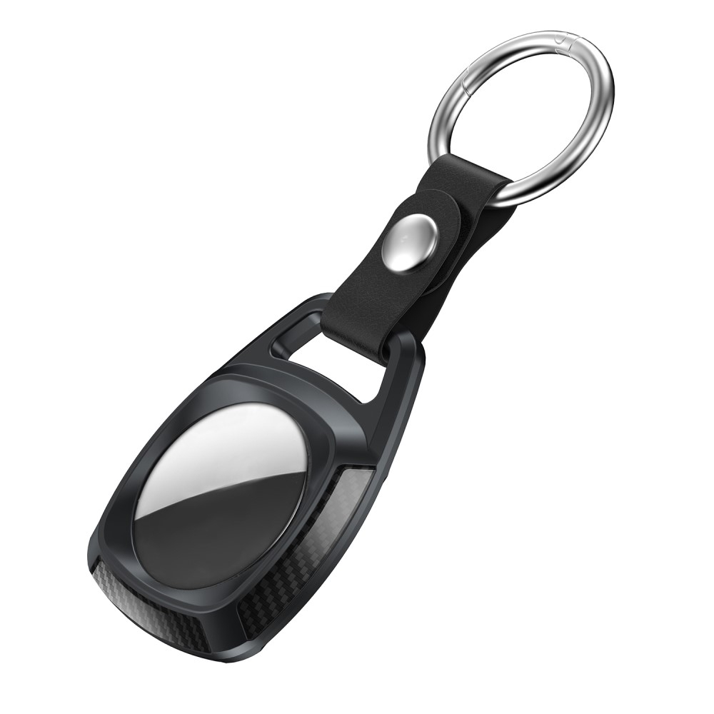 Apple AirTag Hardcase Hülle Anhänger Carbon Fiber Look mit Schlüsselring - Schwarz