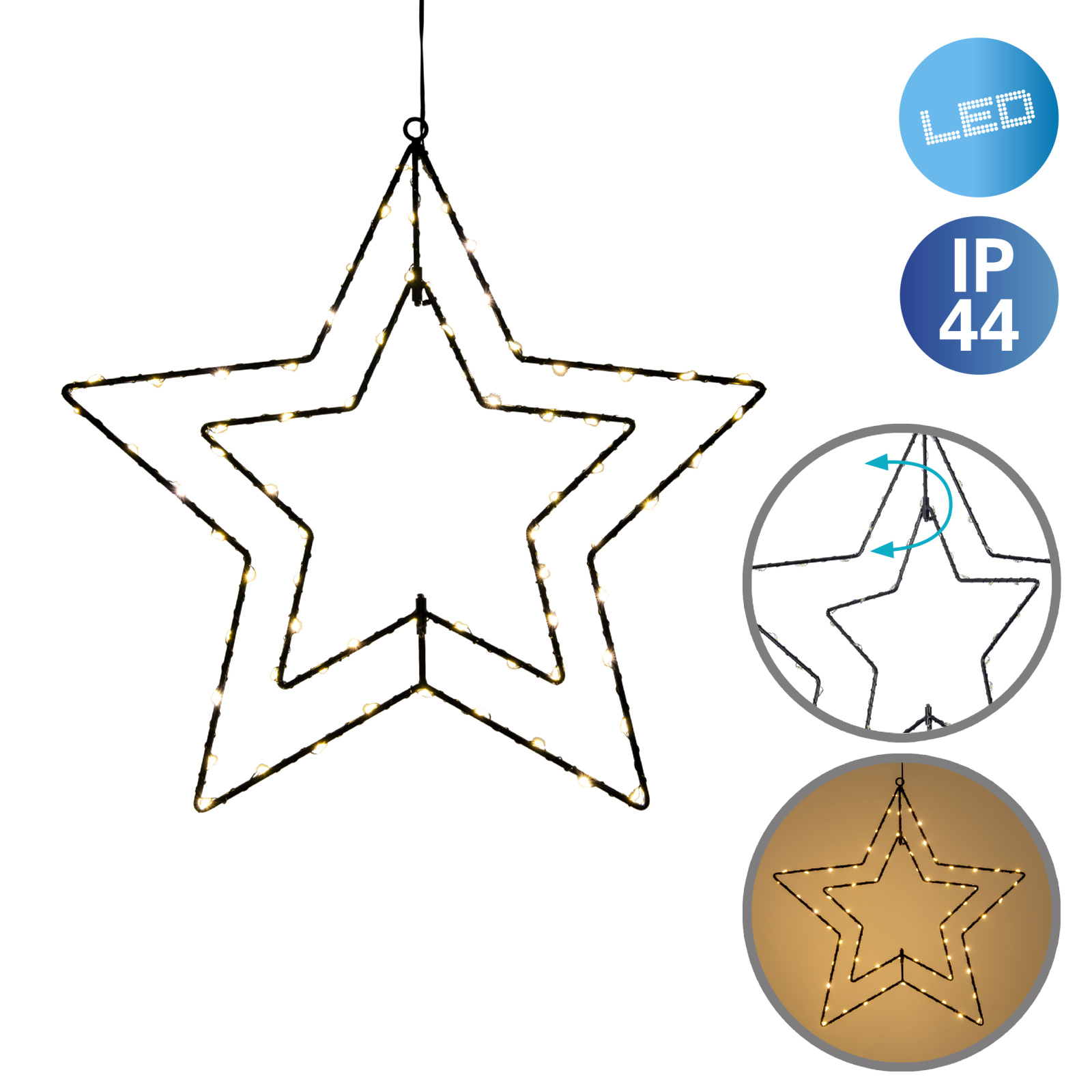 LED-Weihnachtsstern 3D - schwarz - 38 cm
