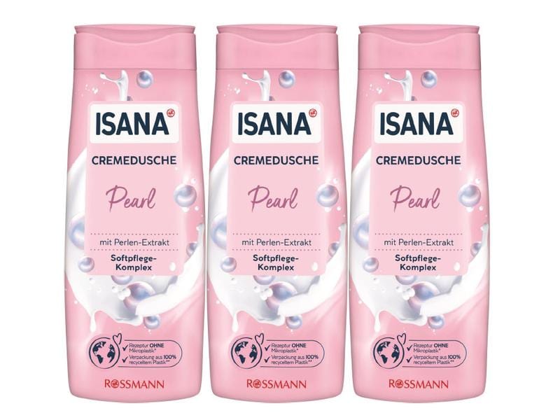 Isana Duschcreme Pearl Kit 3 x 300 ml Pflegendes Duschmittel mit Perlen-Extrakt