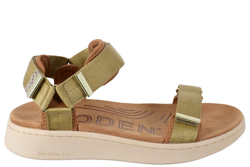 WODEN LINE KHAKI SANDAL I GRØNT TEKSTIL