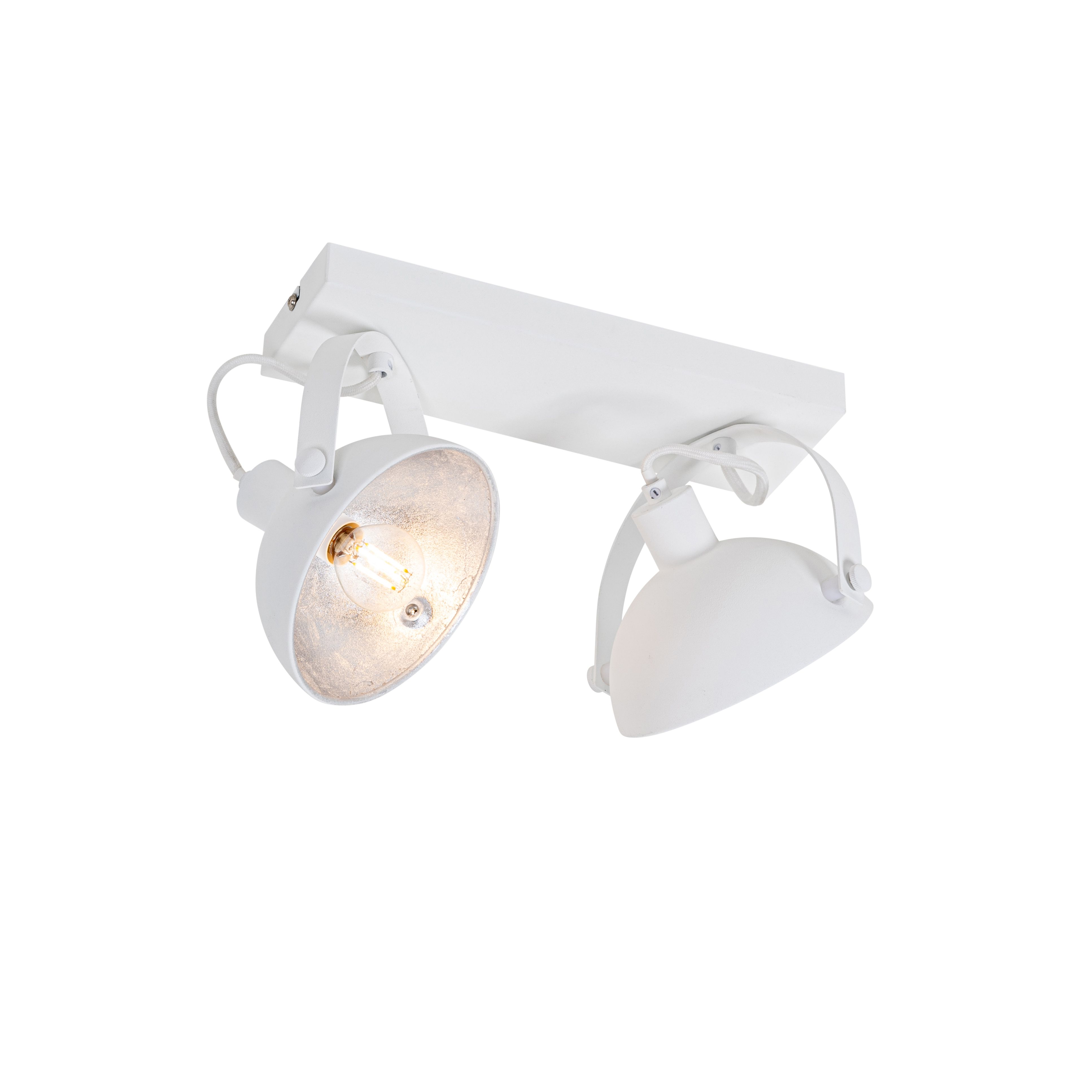 Industriële plafondlamp wit met zilver 2-lichts verstelbaar - Magnax