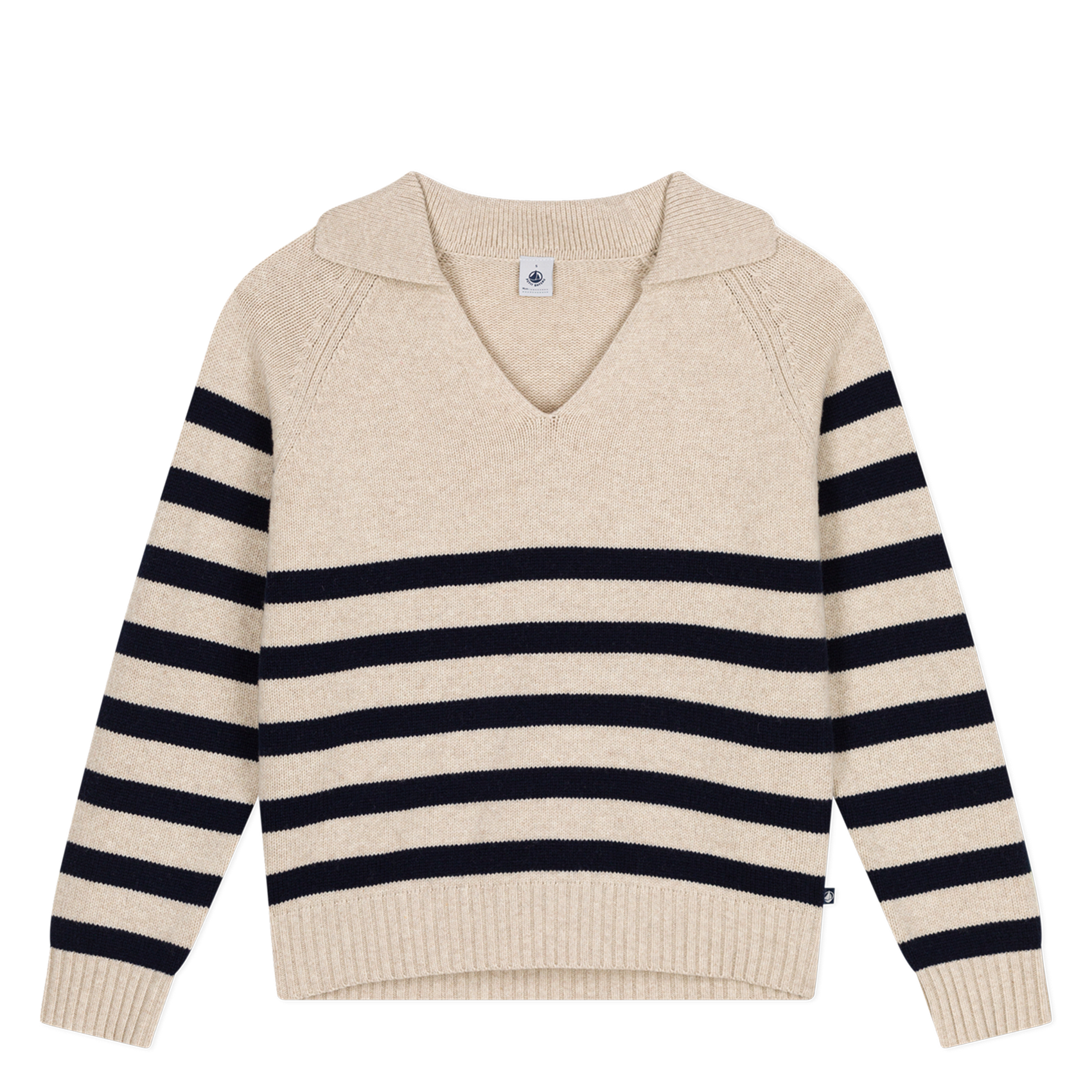 Pull rayé en laine et coton mélangés | Blanc