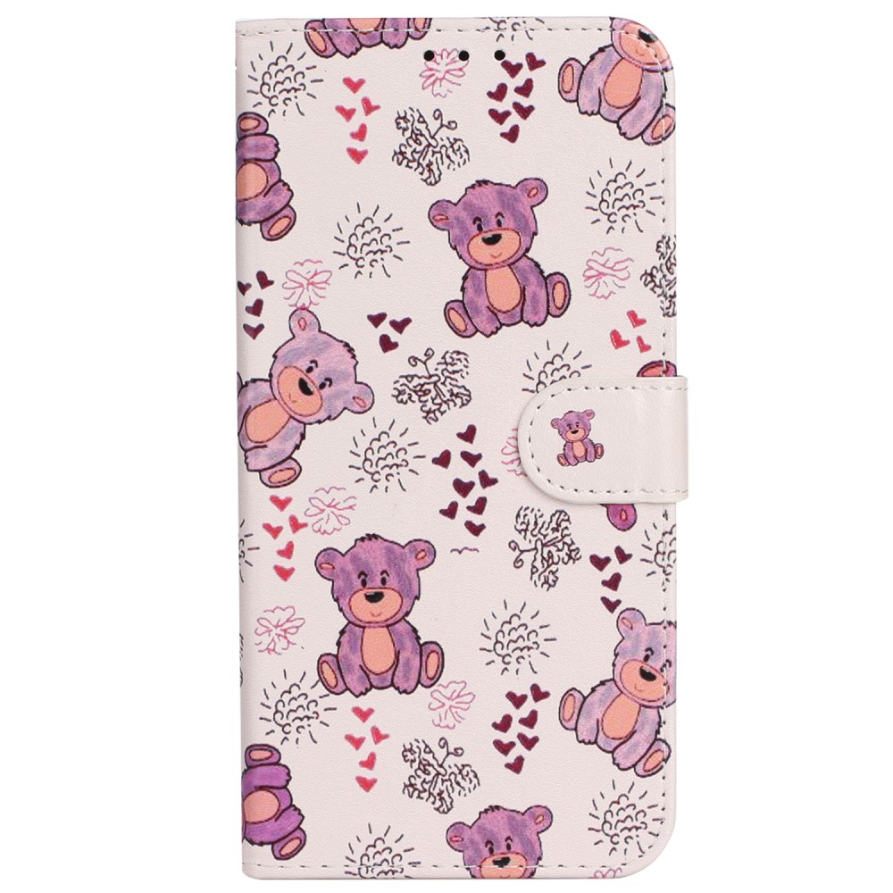 iPhone 16 Leder Tasche mit Kartenfächer - Happy Bear