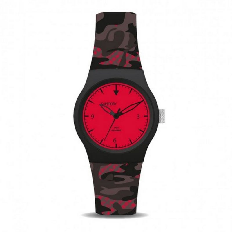 Montre mixte Superdry URBAN FLURO CAMO en silicone noir à motifs