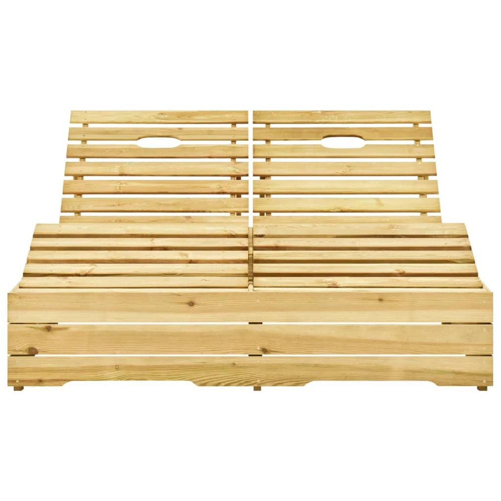 Transat chaise longue bain de soleil lit de jardin terrasse meuble d'extérieur double et coussins vert bois de pin imprégné 0
