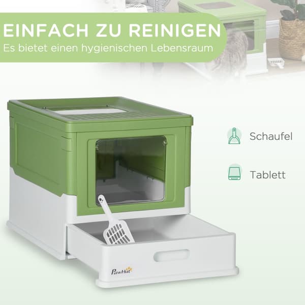 Kattesandboks, kattesandboks med lokk, kattehus med bunnbrett, scoop, deodoriseringsboks, plast, 47,5 x 35,5 x 36,7 cm