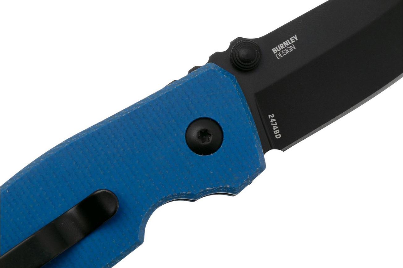 CRKT Squid Button Lock 2474BD Black Oxide D2, Blue Micarta, zakmes, Lucas Burnley design