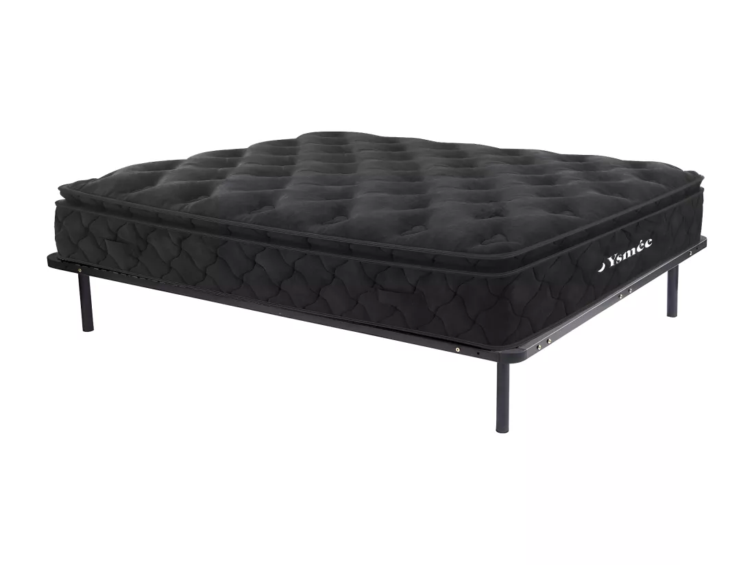 Ensemble 140 x 190 cm cadre à lattes + matelas ressorts ensachés surmatelas intégré ép.28cm - BLACK DREAM de YSMÉE