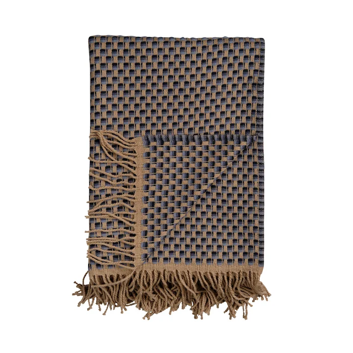 Røros Tweed - Isak Wolldecke, 150 x 210 cm, blau / beige