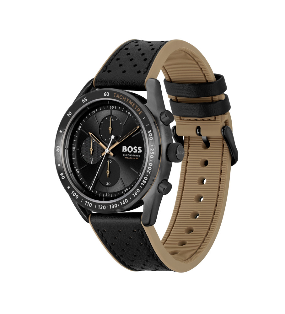 Relógio analógico BOSS com pulseira de couro Center Court preto