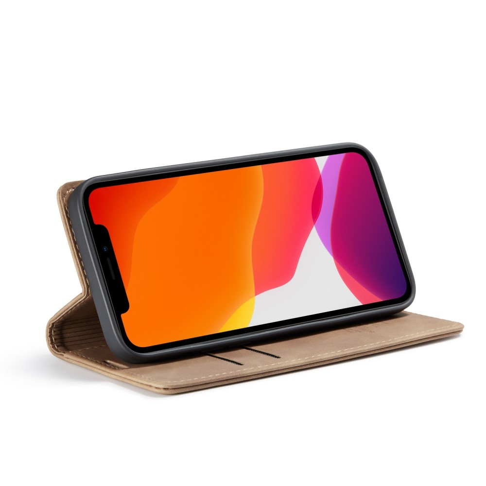 iPhone 12 / iPhone 12 Pro Leder Tasche Flip Wallet Etui mit Kartenfächern - Hellbraun