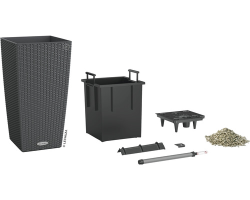 Lechuza Cubico Cottage 30 plantenbak, kunststof, L x B 29,5 x 29,5 cm, H 56,5 cm, granieten afwerking, inclusief 6 L substraat