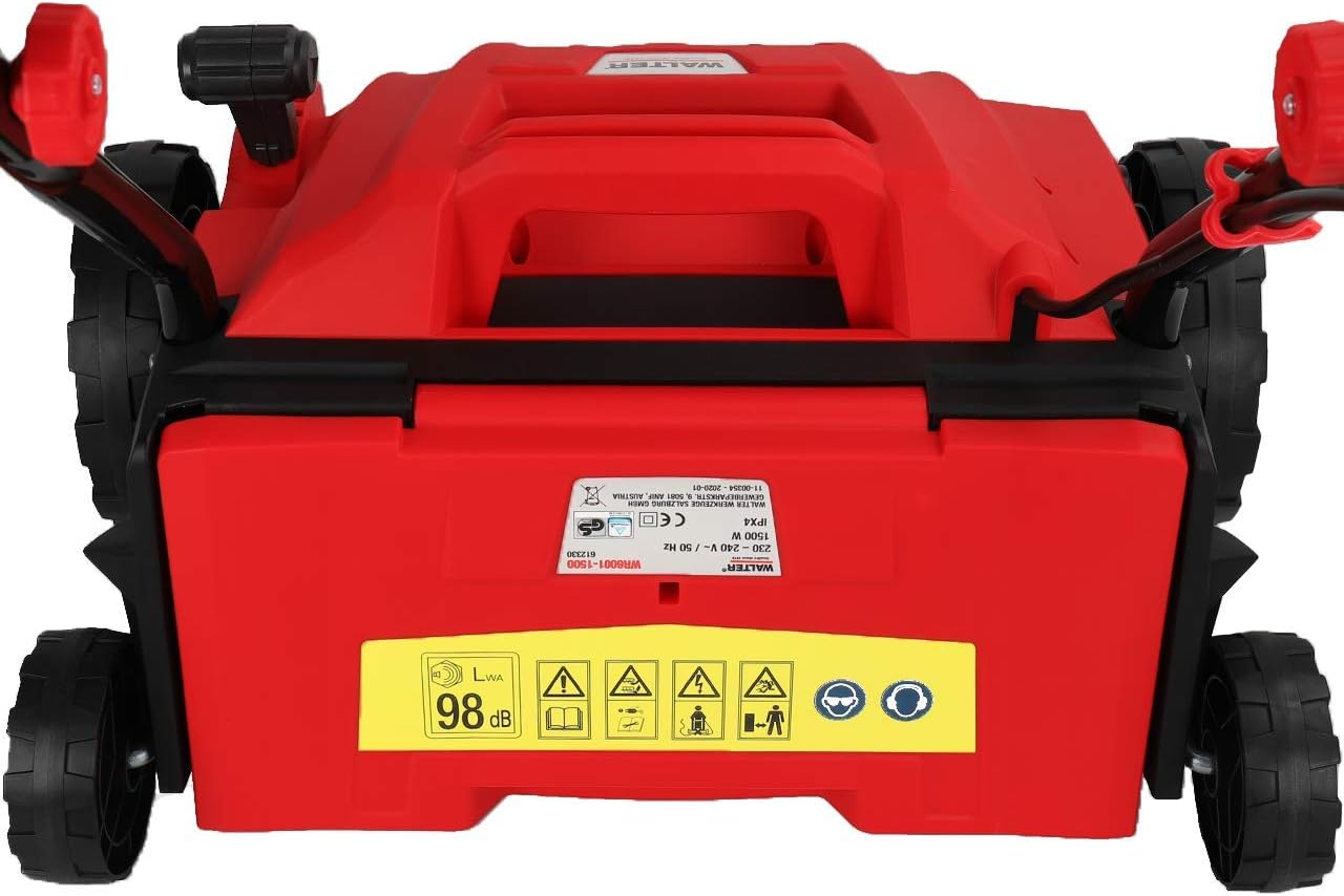 WALTER 2 in 1 Elektro Vertikutierer und Rasenlüfter 1500 W, Arbeitsbreite 320 mm, 4- stufige Höhenverstellung, großer Fangkorb, ideal für Flächen bis zu 400 m², inkl. Beutel mit Montagematerial
