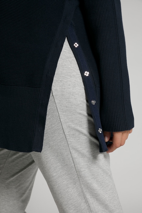 Bellieva-Pullover, Stehkragen, Druckknöpfe, Langarm, GOTS