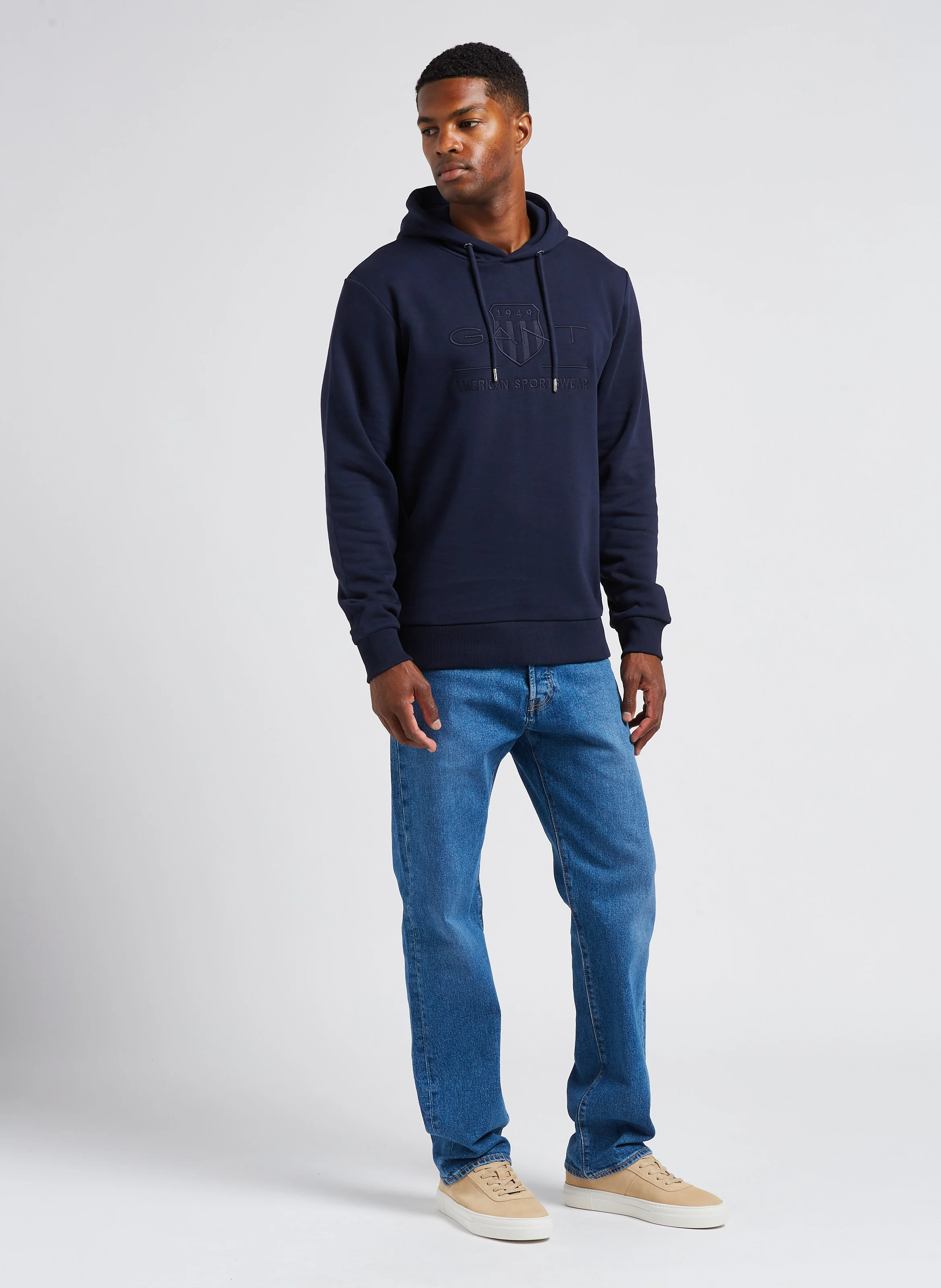 Sweat droit à capuche en coton mélangé | Bleu