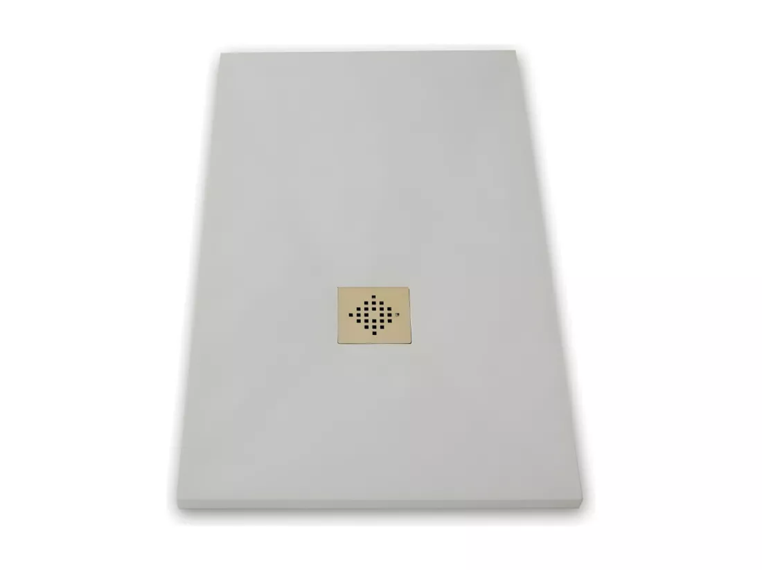 Receveur de douche 100 x 130 cm extra plat PURE en résine surface ardoisée gris Grille inox