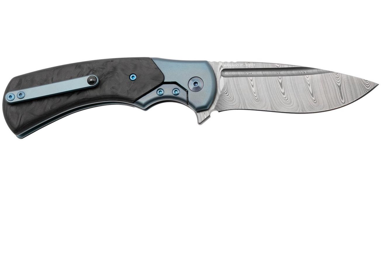 Fox 40 Years Anniversary Knife FX-F2017-D Damasteel DS93X Gysinge Pattern, Marble Carbon Fiber, Blue Oxidized Titanium, zakmes