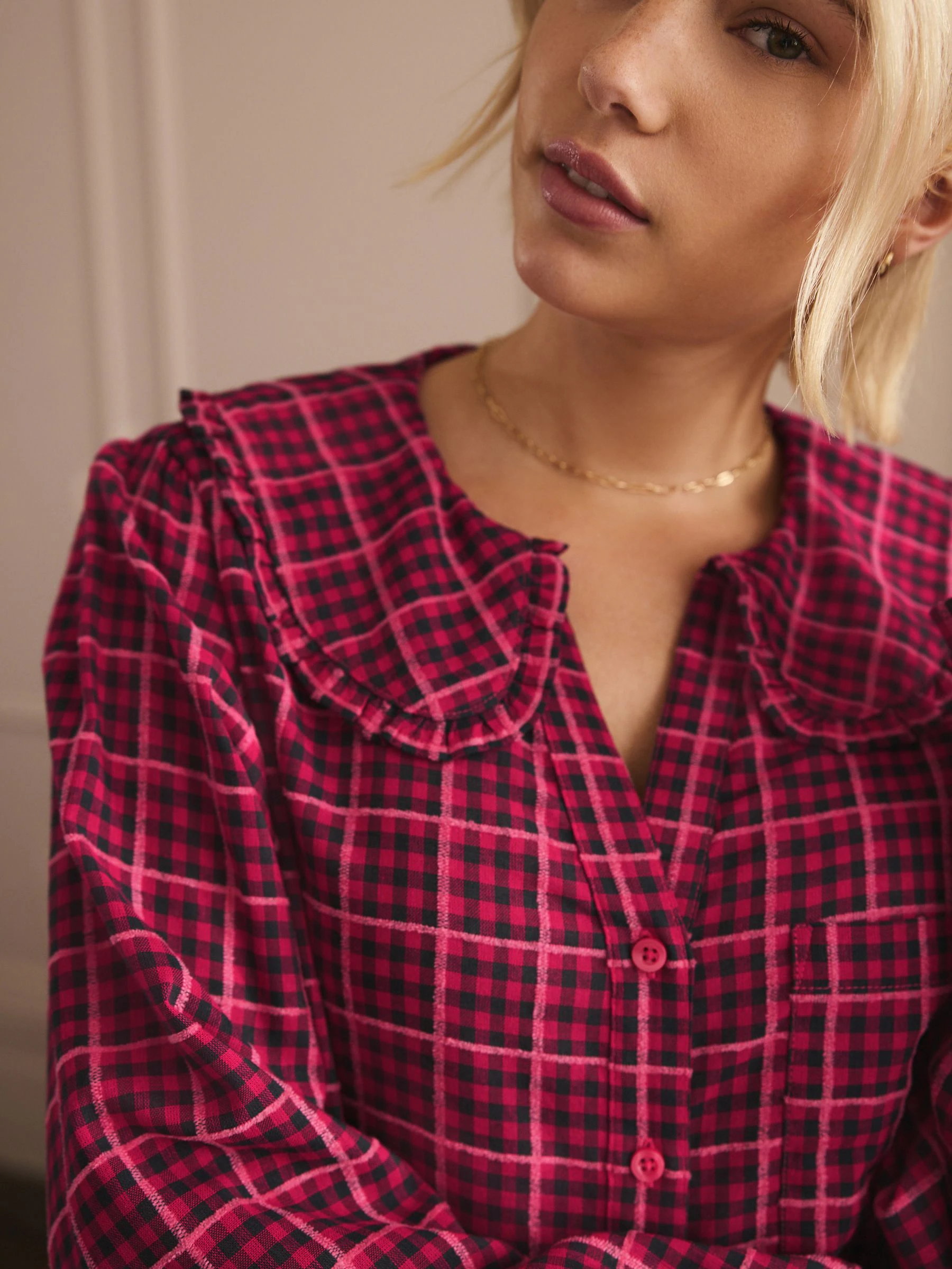 Roze gingham - Flannelen pyjama met knopen