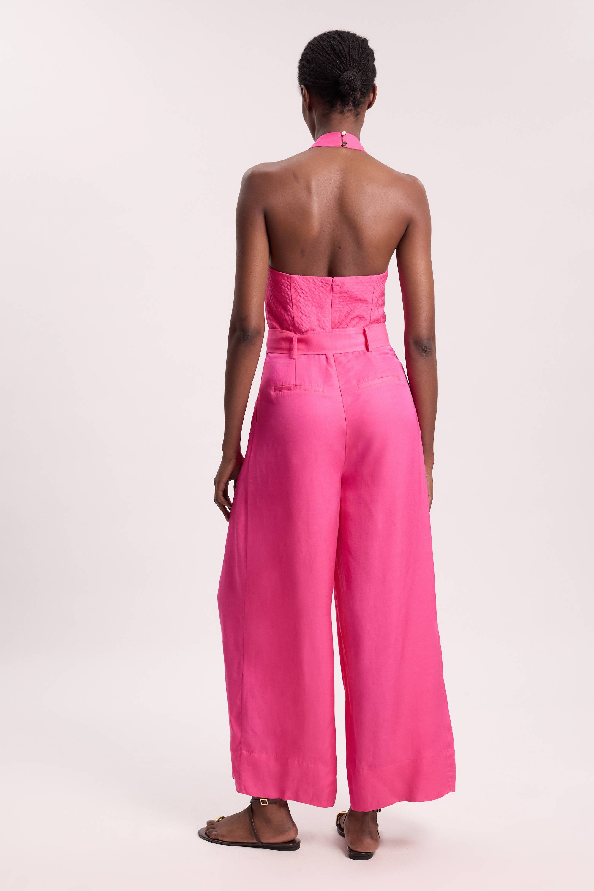 KarenMillen Combinaison-pantalon À Jambes Larges En Viscose Lin Premium Avec Encolure Croisée Dos-nu Et Ceinture