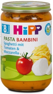 HIPP Pasta Bambini Spaghetti Tomate Mozzarella 8M Glas, 220 g