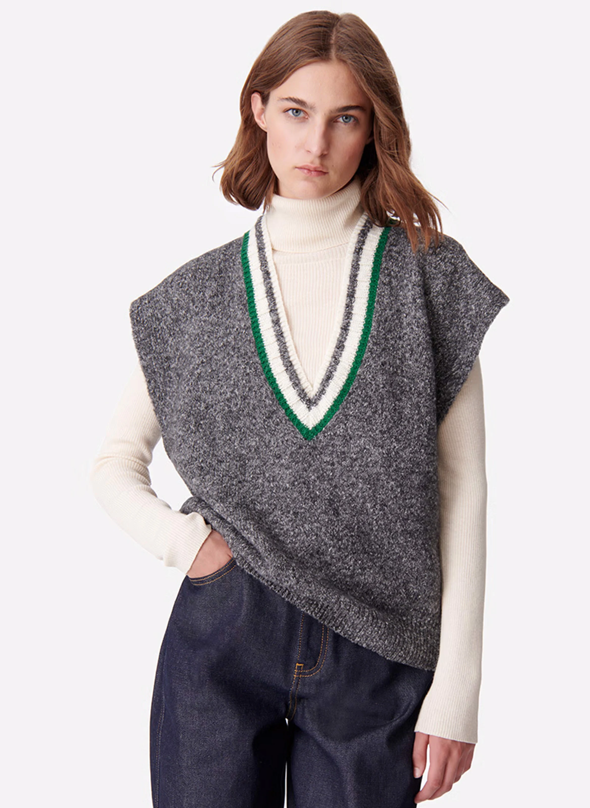 DALOBA - Pull manches courtes en laine et coton mélangés | Gris
