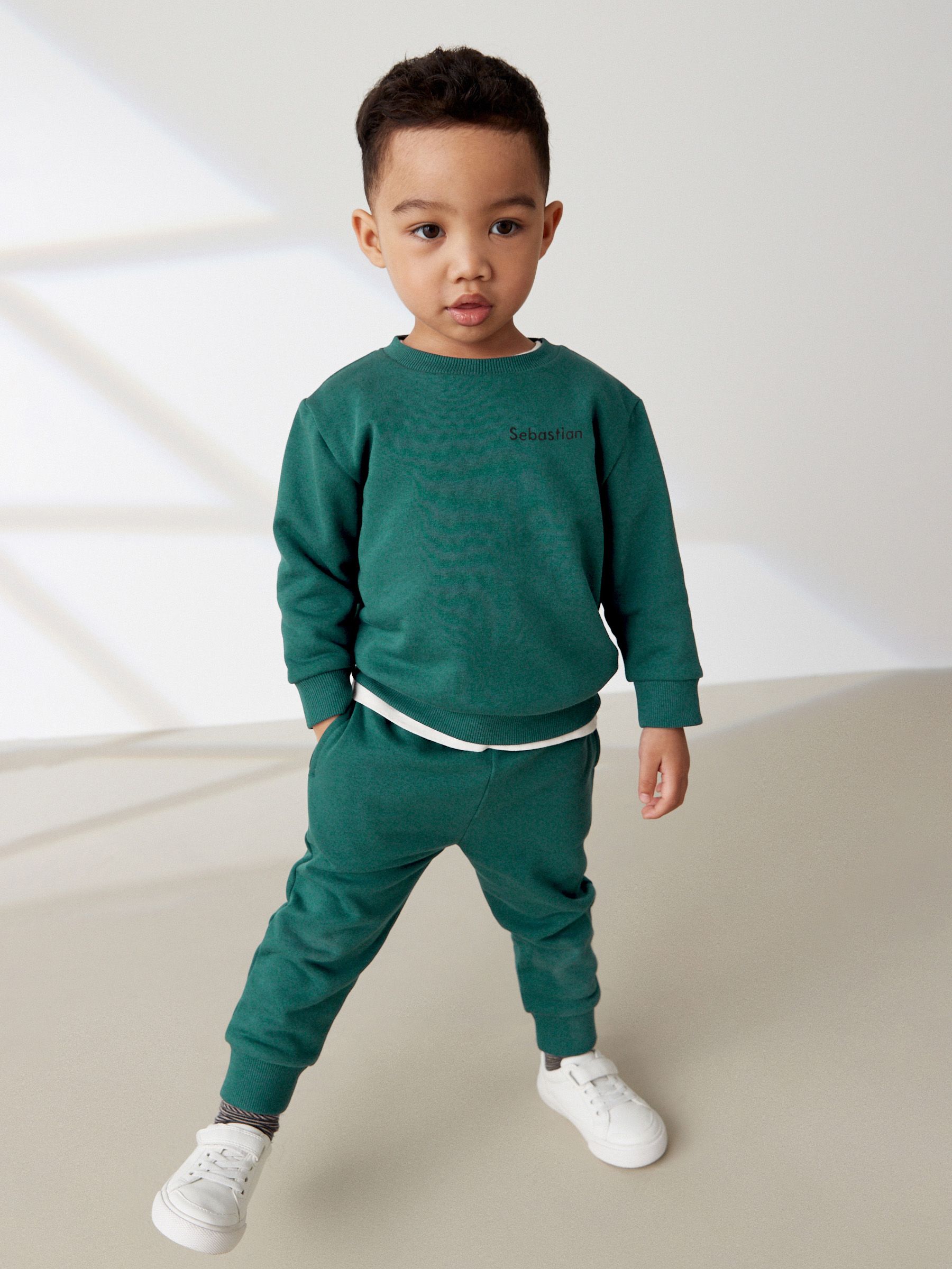 Groen - Gepersonaliseerde set met jersey sweatshirt en joggingbroek (3 mnd-7 jr)