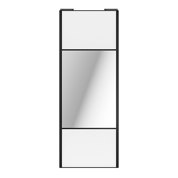 Porte de placard coulissante avec miroir blanc profil noir GoodHome Arius H. 248,5 x L. 92.2 cm + amortisseurs