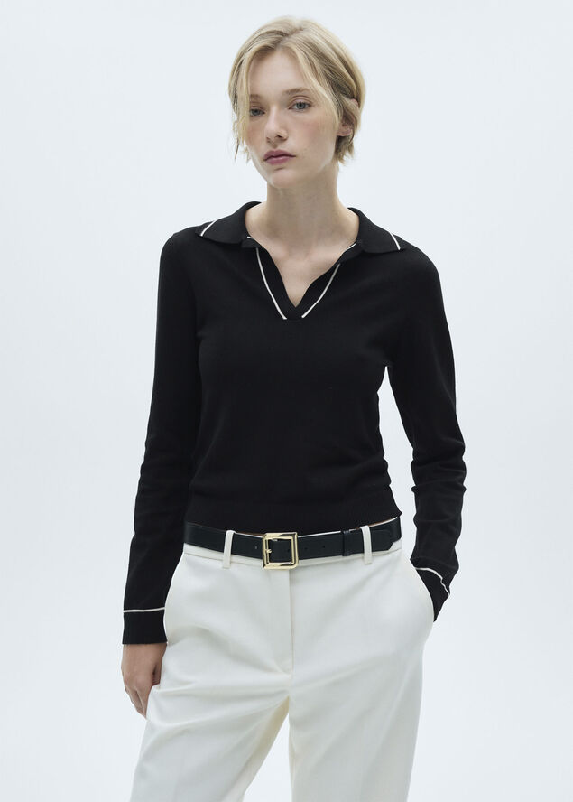 MANGO Knitted polo neck sweater Black