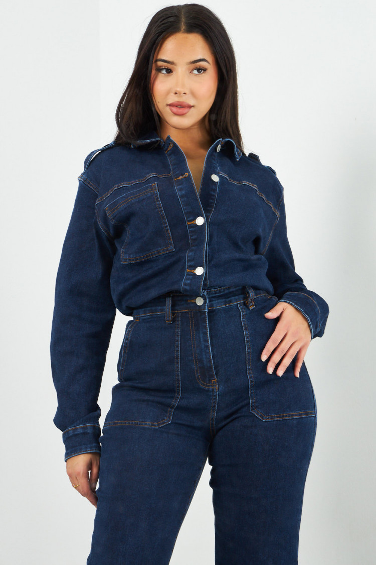 Combinaison pantalon en jean bleu foncé
