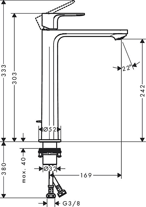 Mitigeur de lavabo Rebris E 240 CoolStart pour vasque à poser avec tirette et vidage Chromé