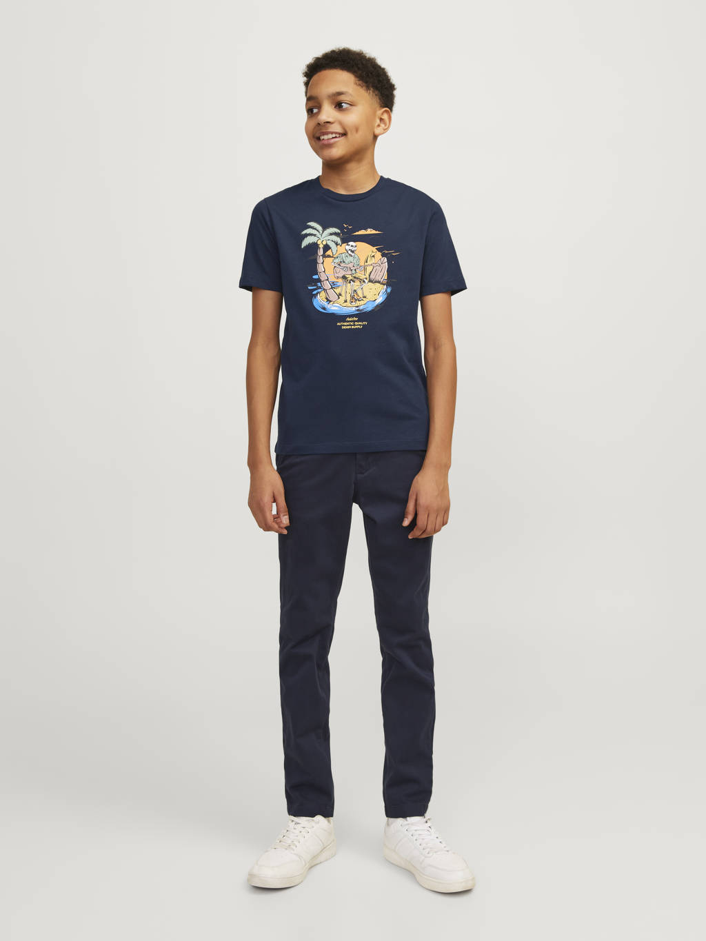 JACK & JONES T-shirt JJZION met printopdruk donkerblauw