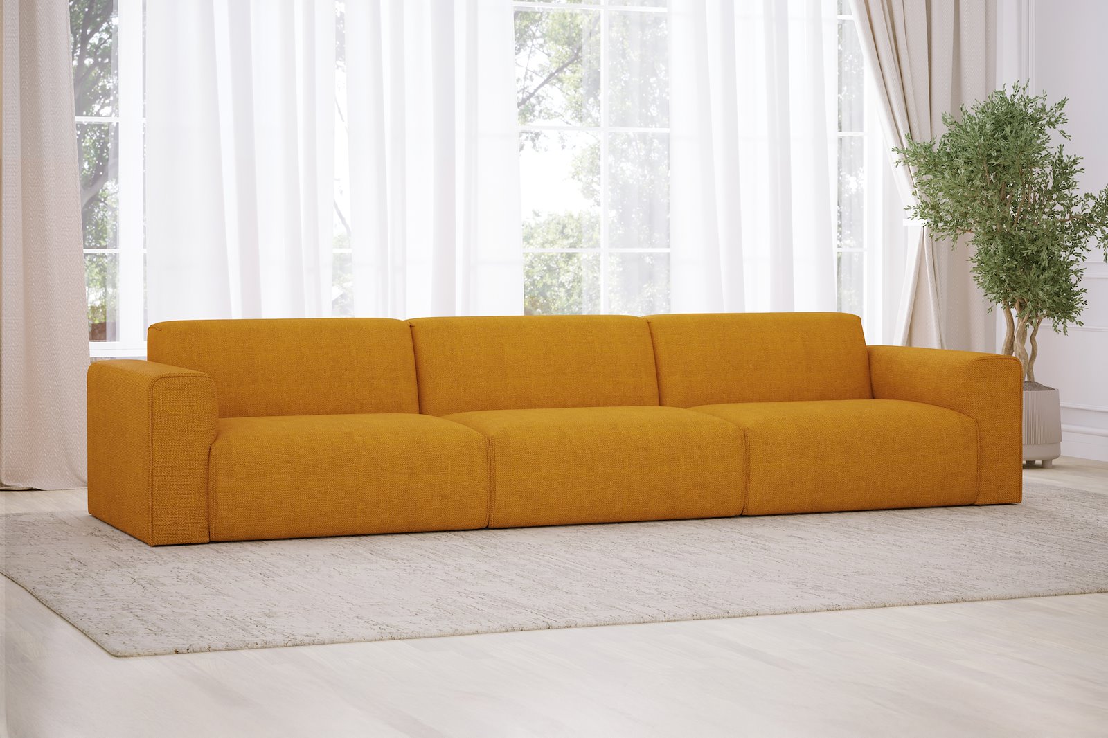 Monaco Lux 3,5-seter sofa Tekstil Fjord 9 Amber med sorte ben. Lux komfort.