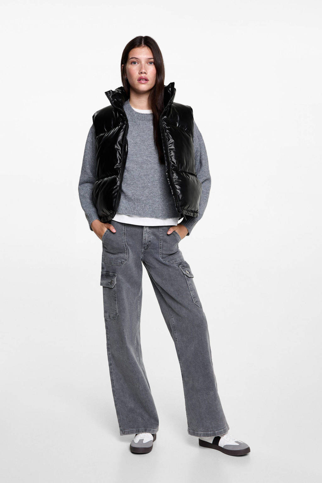 MANGO TEEN imitatieleren bodywarmer zwart