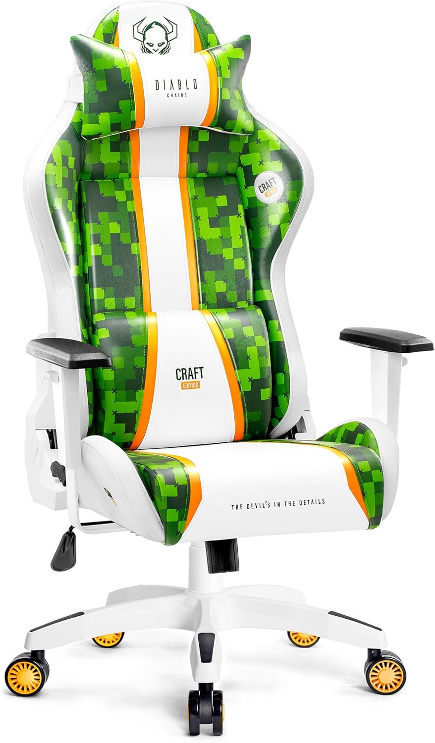 Diablo X-One 2.0 Gaming Stuhl Gamer Chair Bürostuhl Schreibtischstuhl Verstellbare Armlehnen Ergonomisches Design Nacken/-Lendenkissen Wippfunktion Craft Normal (L)