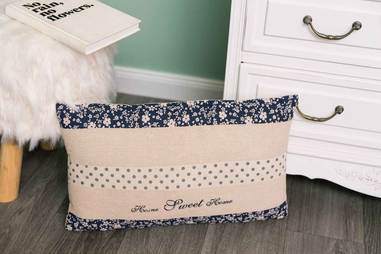 Kissen HOME SWEET HOME - beige-blau - 50x30 cm