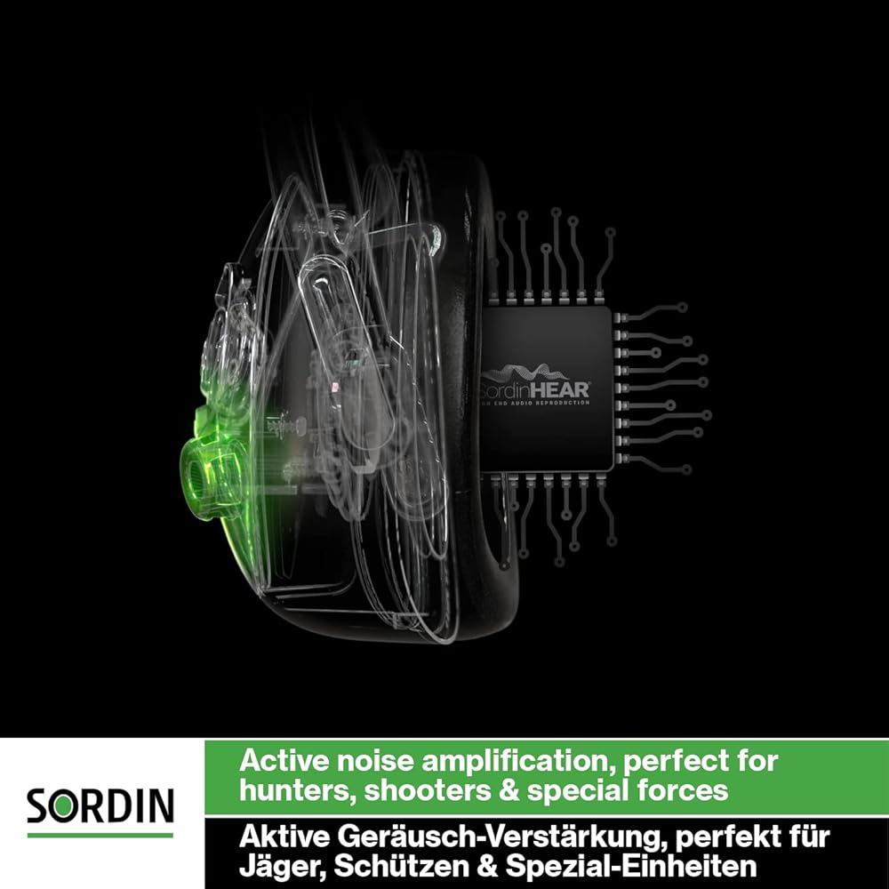 Sordin Pro X LED Casques Antibruit électroniques à Forte Atténuation 75302-X-07 - Protection Auditive - Coussins en Gel - Coques d'oreilles Vertes : Bricolage
