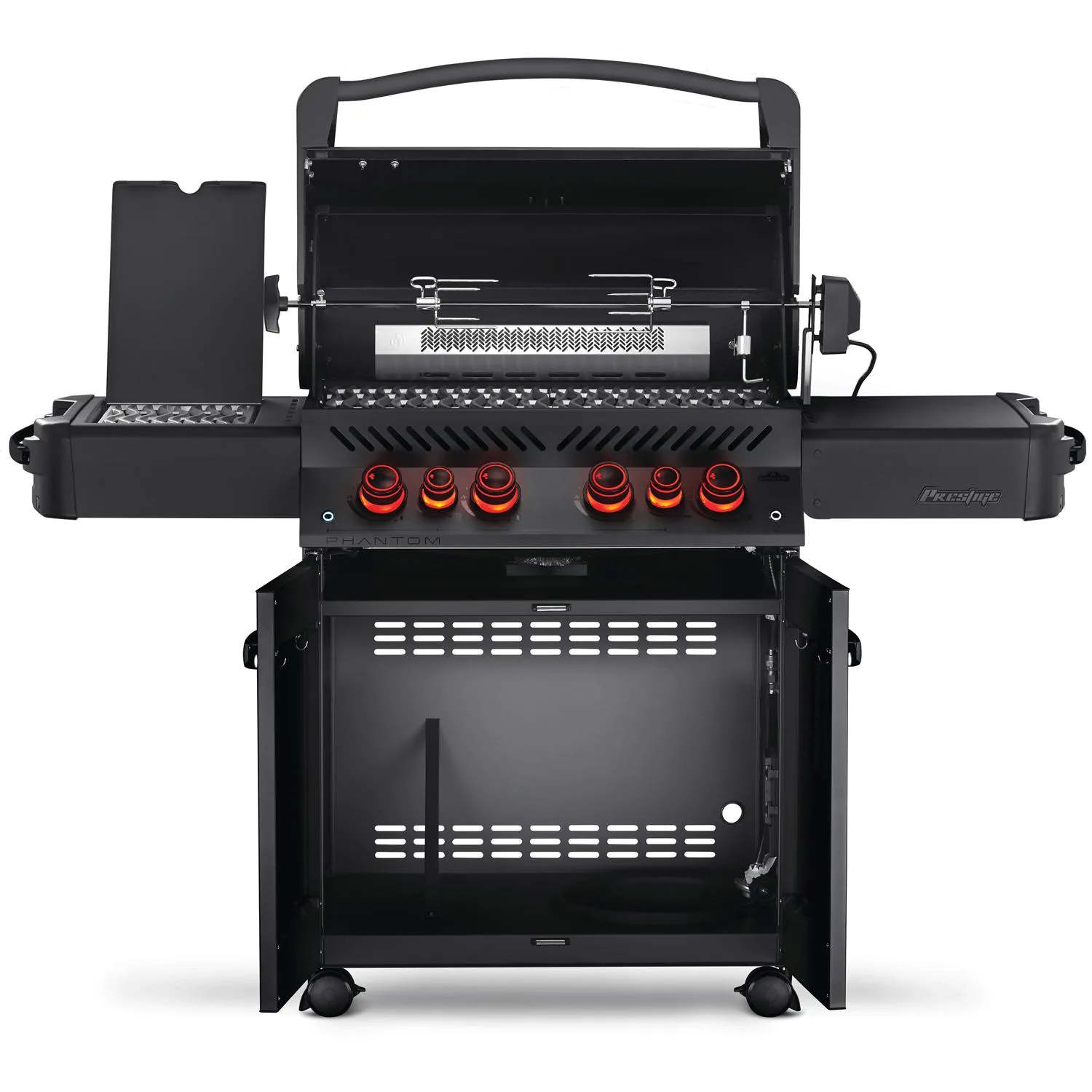 Churrasqueira a gás propano Napoleon Phantom Prestige 500 com queimador traseiro infravermelho, queimador lateral infravermelho e kit rotisserie - Preto fosco - P500RSIBPMK-3-PHM