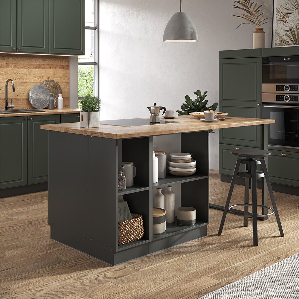 Vicco Kücheninsel Küchenblock Einbauküche Fame-Line Landhaus Anthrazit Grün 90 cm Gold Küchen Schränke Apothekerunterschrank Schubunterschrank Regalinselunterschrank Softclose-Scharnier Küchenmöbel