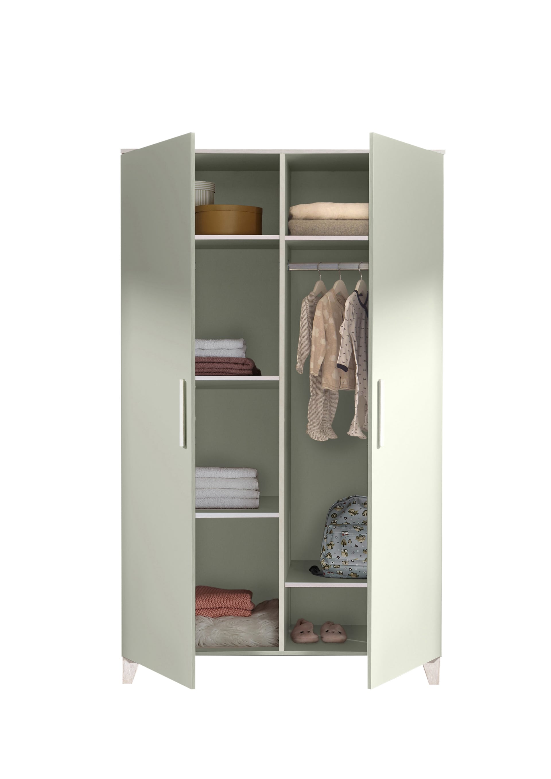 Kinder-Drehtürenschrank PRIZZI 100 x 200 cm pastellgrün/ braun