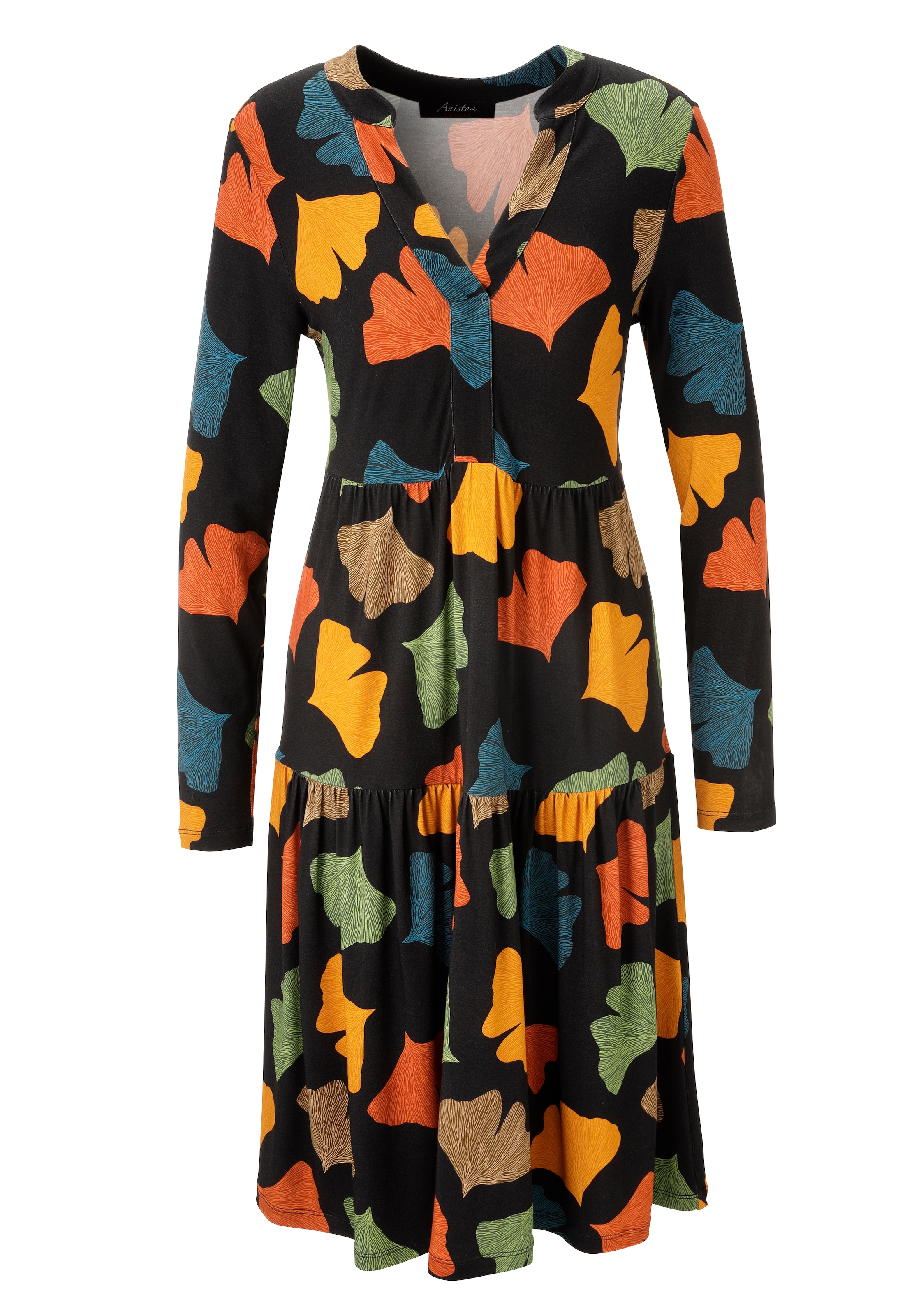 Aniston CASUAL Jerseykleid mit bunten Blättern bedruckt - jedes Teil ein Unikat - NEUE KOLLEKTION